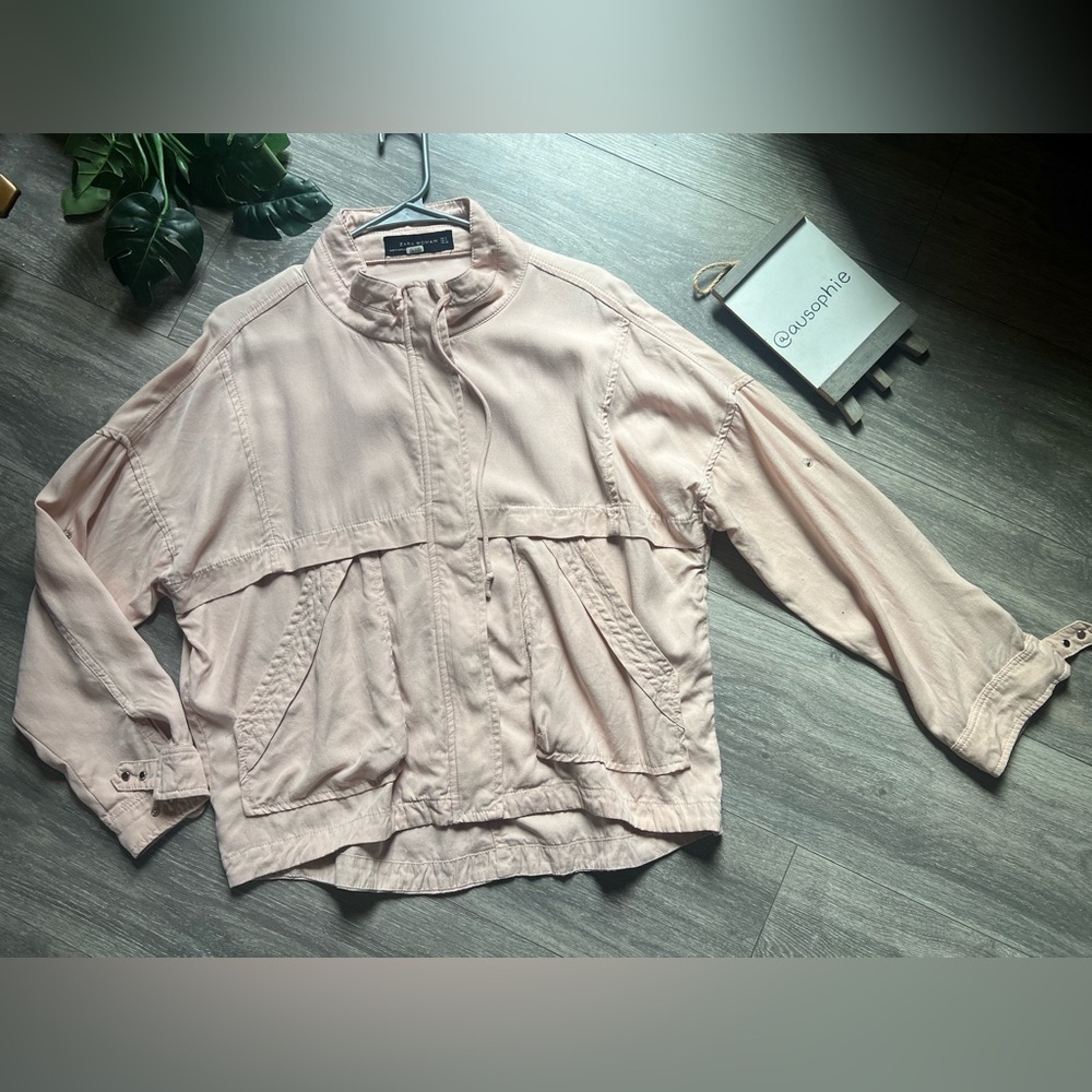 Zara Full Zip & Button Up Versatile Utility Jacket in Pastel Pink. Size M